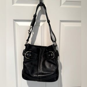 Coach Black Leather Buckle Shoulder Bag